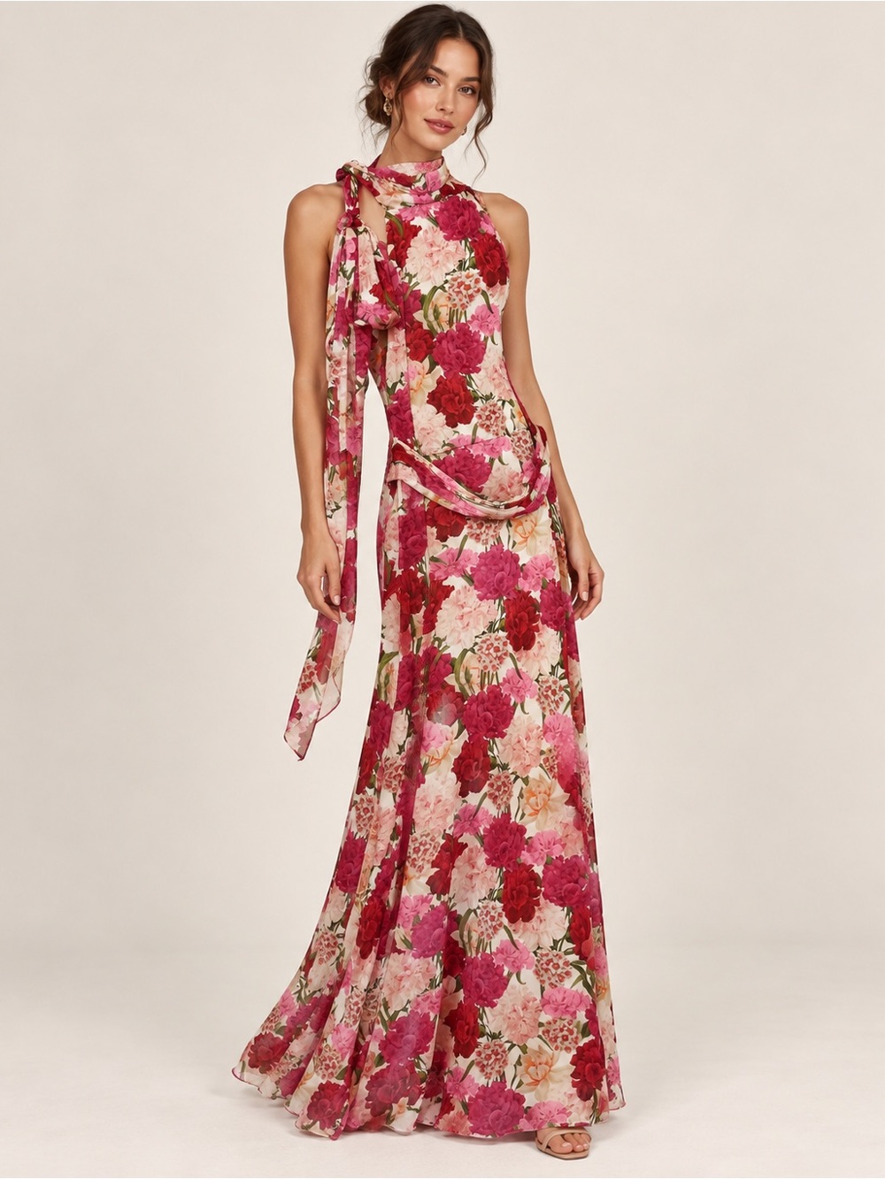 Sachin + Babi One-Shoulder Floral Dress in Pink and Burgundy